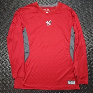 Nike Pro Combat Washington Nationals Baseball Long Sleeve Shirt Men's XL Red
